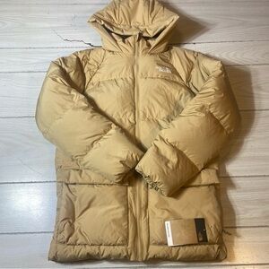THE NORTH FACE TEEN HOODED 600 DOWN Lined Khaki Jacket Parka XL NWT